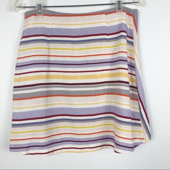 Lush Rainbow Striped Front Button Linen Micro Mini Skirt - Picture 5 of 8